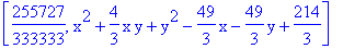 [255727/333333, x^2+4/3*x*y+y^2-49/3*x-49/3*y+214/3]